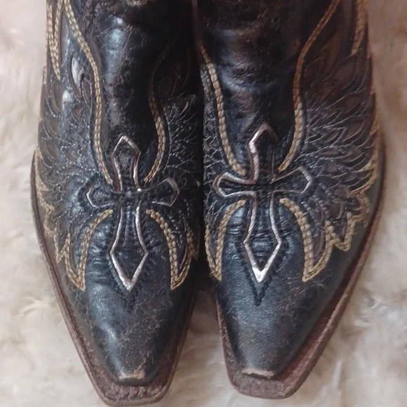 Corral Women's Boot Brown Black Size 9.5 Wing & Cross Leather - Picture 4 of 10